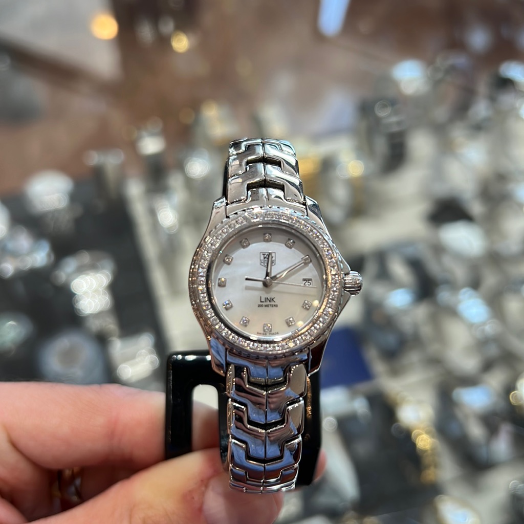 Diamond Dial And Diamond Bezel Tag Heuer Ladies Link Mother Of Pearl Qua